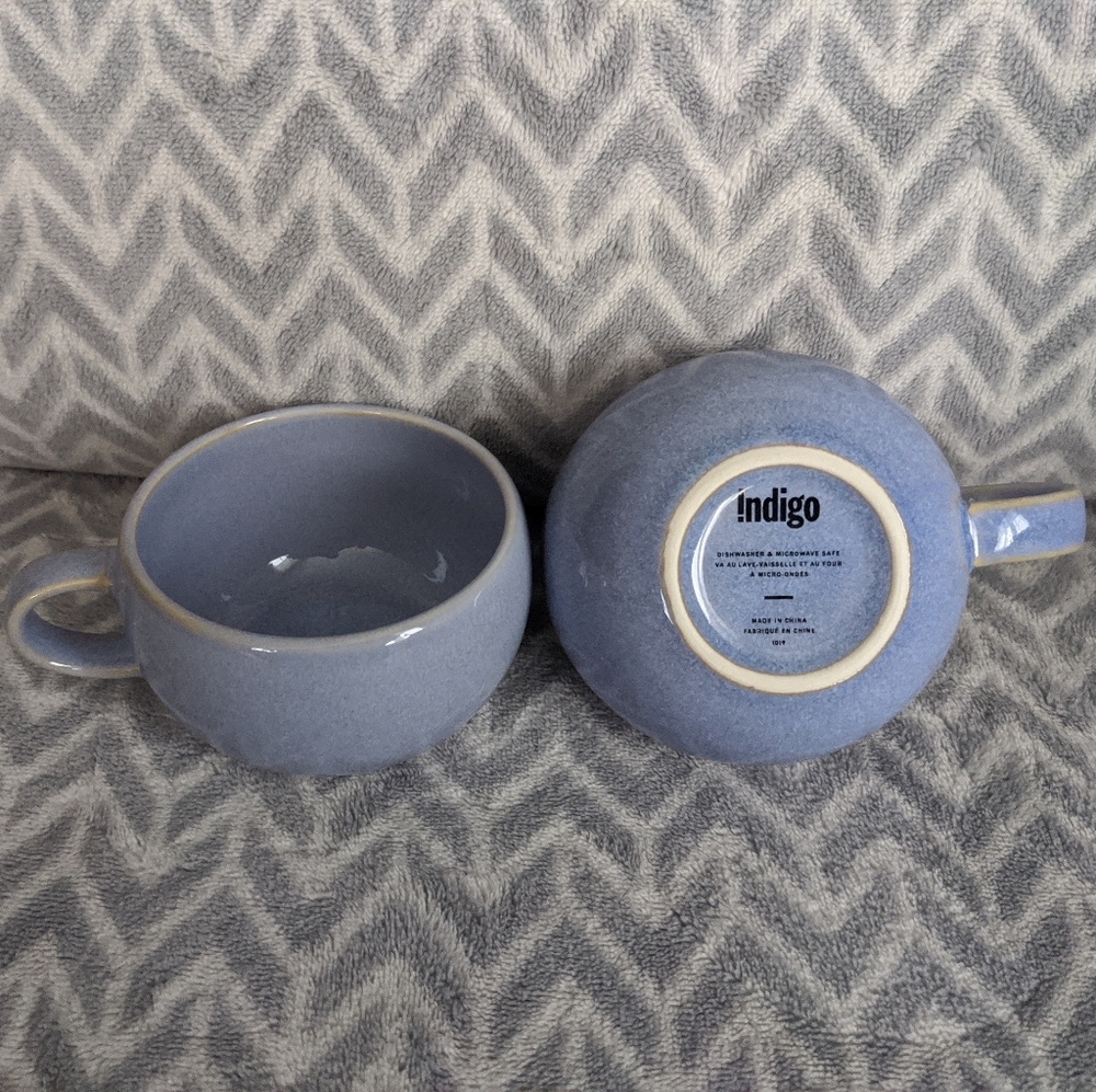 2 blue mugs from indigo